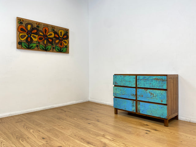 Boatwood by WMK # Meeresblaue Kommode mit Schubladen I Handmade Unikat aus altem Bootsholz I Teakholz massiv # Sideboard Schubladenkommode Wäschekommode Wickelkommode Anrichte Schrank NRW Kiel Rostock
