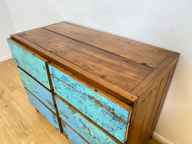 Boatwood by WMK # Meeresblaue Kommode mit Schubladen I Handmade Unikat aus altem Bootsholz I Teakholz massiv # Sideboard Schubladenkommode Wäschekommode Wickelkommode Anrichte Schrank NRW Kiel Rostock