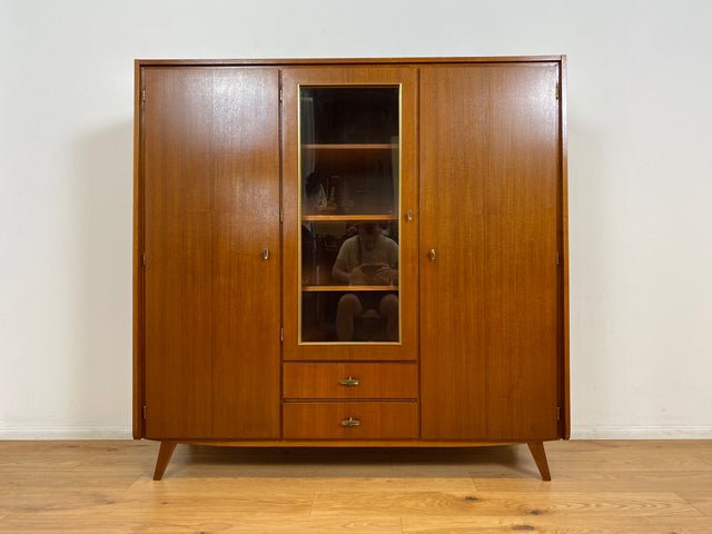 WMK I Stilvoller Mid-Century Schrank aus vollem Holz mit Schubladen & Glastür I Kleiderschrank Wäscheschrank Highboard Vitrine Garderobe Dielenschrank Cabinet 50er 60er Vintage Frankfurt Bonn Dresden
