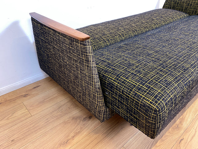 WMK I Formschönes Mid-Century Sofa mit Schlaffunktion, tollem Originalbezug, & Bettwäschefach I Couch Schlafsofa Schlafcouch Klappcouch Klappsofa Daybed Vintage 50er 60er I Berlin Koblenz Flensburg