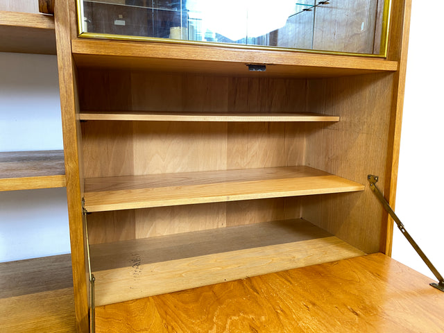 WMK I Stilvolles Mid-Century Highboard mit verspiegelter Vitrine & Schiebetüren I Wohnzimmerschrank Sideboard Regalwand Regal Bücherregal Bücherschrank Bar Barschrank Vintage 60er Berlin Köln Koblenz