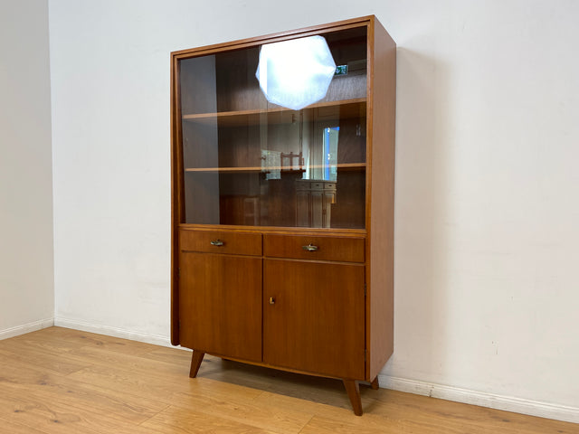WMK I Hochwertige Mid-Century Vitrine von Musterring aus vollem Holz mit Schubladen & Messinggriffen I Highboard Bücherregal Büchervitrine Regal Kommode Sideboard 60er Vintage Berlin Bayern Stuttgart