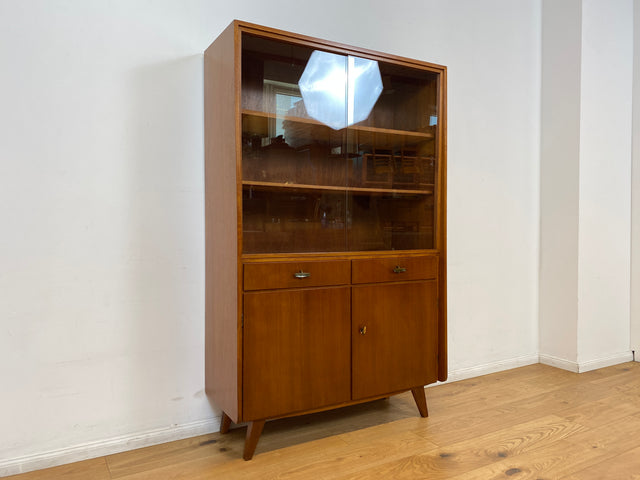 WMK I Hochwertige Mid-Century Vitrine von Musterring aus vollem Holz mit Schubladen & Messinggriffen I Highboard Bücherregal Büchervitrine Regal Kommode Sideboard 60er Vintage Berlin Bayern Stuttgart