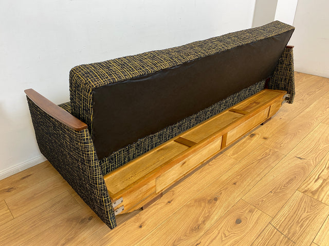 WMK I Formschönes Mid-Century Sofa mit Schlaffunktion, tollem Originalbezug, & Bettwäschefach I Couch Schlafsofa Schlafcouch Klappcouch Klappsofa Daybed Vintage 50er 60er I Berlin Koblenz Flensburg