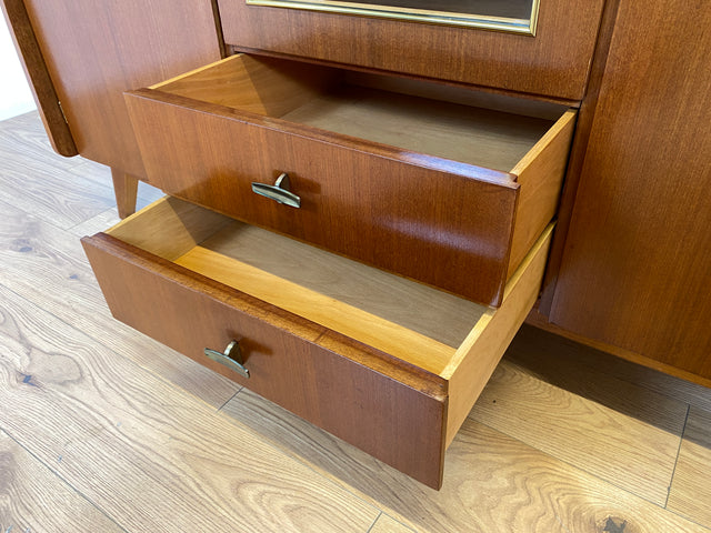 WMK I Stilvoller Mid-Century Schrank aus vollem Holz mit Schubladen & Glastür I Kleiderschrank Wäscheschrank Highboard Vitrine Garderobe Dielenschrank Cabinet 50er 60er Vintage Frankfurt Bonn Dresden