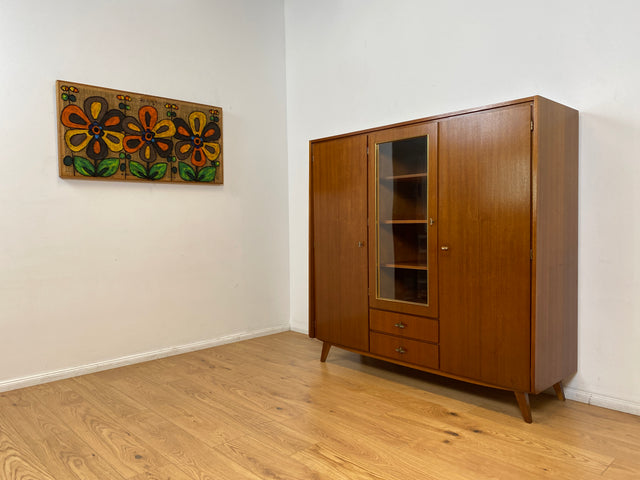 WMK I Stilvoller Mid-Century Schrank aus vollem Holz mit Schubladen & Glastür I Kleiderschrank Wäscheschrank Highboard Vitrine Garderobe Dielenschrank Cabinet 50er 60er Vintage Frankfurt Bonn Dresden