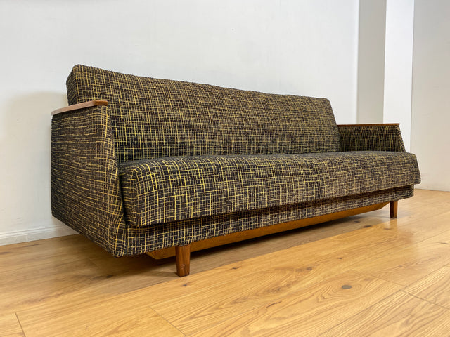 WMK I Formschönes Mid-Century Sofa mit Schlaffunktion, tollem Originalbezug, & Bettwäschefach I Couch Schlafsofa Schlafcouch Klappcouch Klappsofa Daybed Vintage 50er 60er I Berlin Koblenz Flensburg