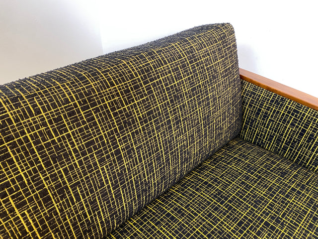 WMK I Formschönes Mid-Century Sofa mit Schlaffunktion, tollem Originalbezug, & Bettwäschefach I Couch Schlafsofa Schlafcouch Klappcouch Klappsofa Daybed Vintage 50er 60er I Berlin Koblenz Flensburg