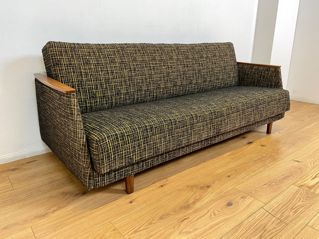 WMK I Formschönes Mid-Century Sofa mit Schlaffunktion, tollem Originalbezug, & Bettwäschefach I Couch Schlafsofa Schlafcouch Klappcouch Klappsofa Daybed Vintage 50er 60er I Berlin Koblenz Flensburg