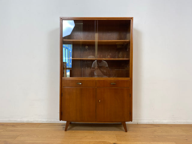 WMK I Hochwertige Mid-Century Vitrine von Musterring aus vollem Holz mit Schubladen & Messinggriffen I Highboard Bücherregal Büchervitrine Regal Kommode Sideboard 60er Vintage Berlin Bayern Stuttgart