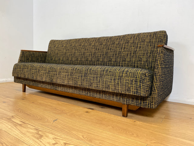 WMK I Formschönes Mid-Century Sofa mit Schlaffunktion, tollem Originalbezug, & Bettwäschefach I Couch Schlafsofa Schlafcouch Klappcouch Klappsofa Daybed Vintage 50er 60er I Berlin Koblenz Flensburg