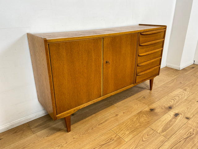 WMK I Stilvolles Mid-Century Sideboard in Eiche mit Schubladen I Kommode Schrank Wohnzimmerschrank Anrichte Lowboard TV-Schrank TV-Board Vintage DDR Berlin Dresden Bayern Frankfurt