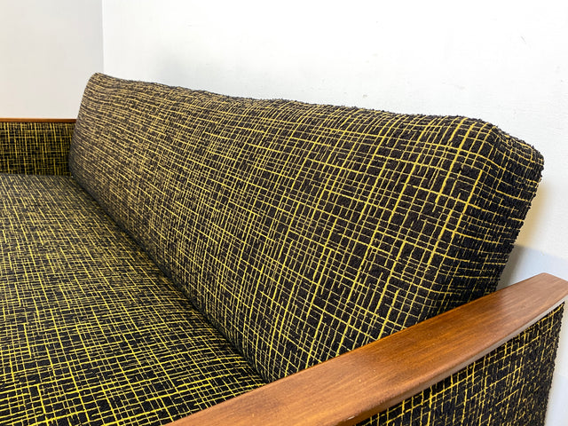 WMK I Formschönes Mid-Century Sofa mit Schlaffunktion, tollem Originalbezug, & Bettwäschefach I Couch Schlafsofa Schlafcouch Klappcouch Klappsofa Daybed Vintage 50er 60er I Berlin Koblenz Flensburg