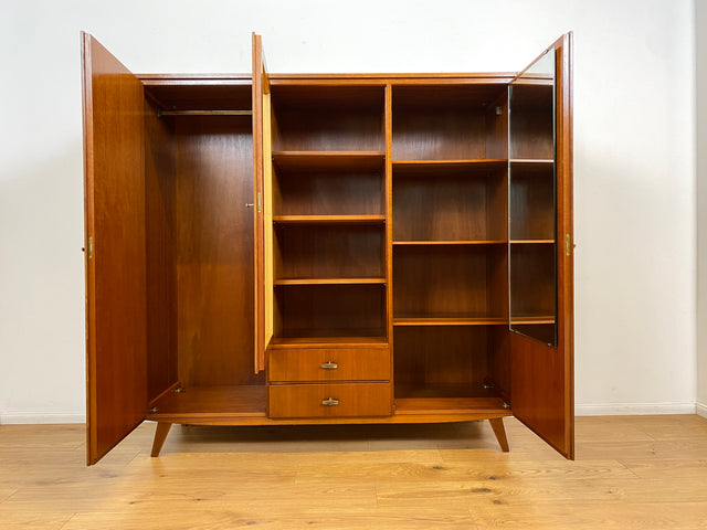 WMK I Stilvoller Mid-Century Schrank aus vollem Holz mit Schubladen & Glastür I Kleiderschrank Wäscheschrank Highboard Vitrine Garderobe Dielenschrank Cabinet 50er 60er Vintage Frankfurt Bonn Dresden