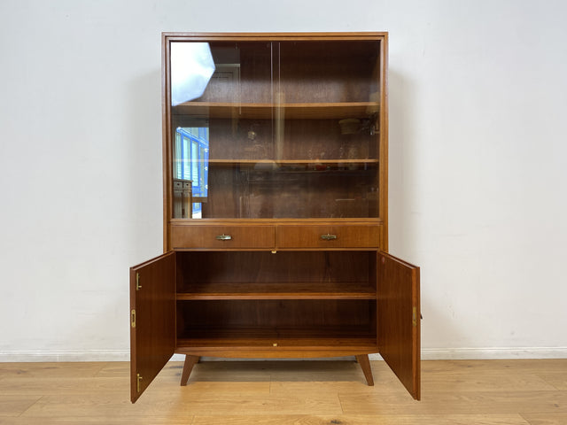 WMK I Hochwertige Mid-Century Vitrine von Musterring aus vollem Holz mit Schubladen & Messinggriffen I Highboard Bücherregal Büchervitrine Regal Kommode Sideboard 60er Vintage Berlin Bayern Stuttgart
