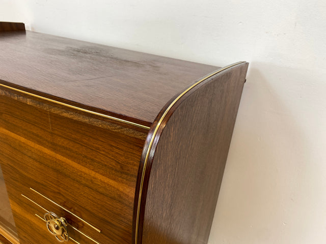 WMK # Besonderer & sehr gut erhaltener Mid-Century Barschrank , Vollholz, mit Schiebetüren & zum Eckschrank ausklappbar # Barkommode Barvitrine Kommode Vitrine Eckkommode Eckvitrine Vintage 50er 60er