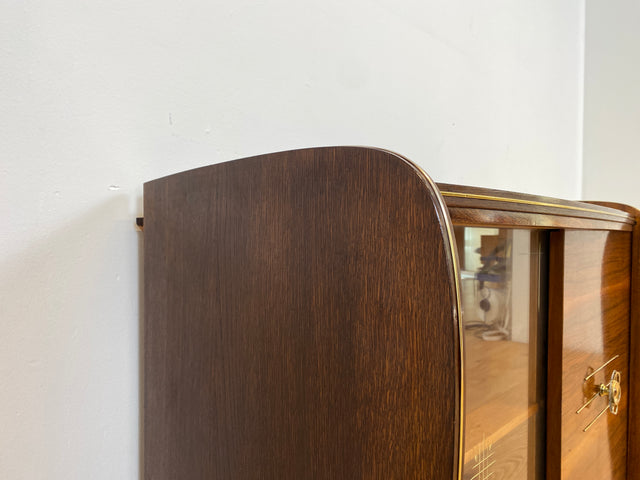 WMK # Besonderer & sehr gut erhaltener Mid-Century Barschrank , Vollholz, mit Schiebetüren & zum Eckschrank ausklappbar # Barkommode Barvitrine Kommode Vitrine Eckkommode Eckvitrine Vintage 50er 60er