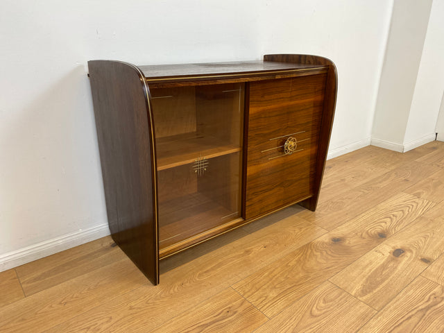 WMK # Besonderer & sehr gut erhaltener Mid-Century Barschrank , Vollholz, mit Schiebetüren & zum Eckschrank ausklappbar # Barkommode Barvitrine Kommode Vitrine Eckkommode Eckvitrine Vintage 50er 60er