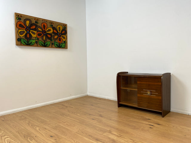 WMK # Besonderer & sehr gut erhaltener Mid-Century Barschrank , Vollholz, mit Schiebetüren & zum Eckschrank ausklappbar # Barkommode Barvitrine Kommode Vitrine Eckkommode Eckvitrine Vintage 50er 60er