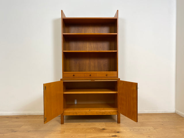 WMK # Stilvoller skandinavischer Mid-Century Bücherschrank in Teakholz mit auszieh. Schreibfläche & verstell. Regalböden # Bücherregal Regal Sekretär Highboard Sideboard Kommode Danish Design Vintage