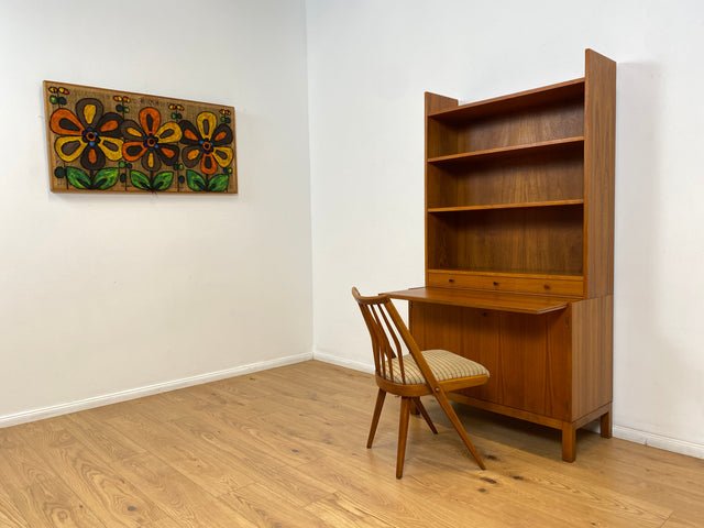 WMK # Stilvoller skandinavischer Mid-Century Bücherschrank in Teakholz mit auszieh. Schreibfläche & verstell. Regalböden # Bücherregal Regal Sekretär Highboard Sideboard Kommode Danish Design Vintage