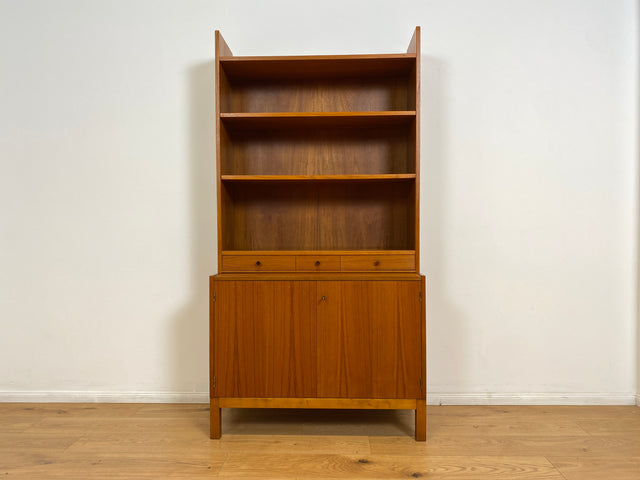 WMK # Stilvoller skandinavischer Mid-Century Bücherschrank in Teakholz mit auszieh. Schreibfläche & verstell. Regalböden # Bücherregal Regal Sekretär Highboard Sideboard Kommode Danish Design Vintage