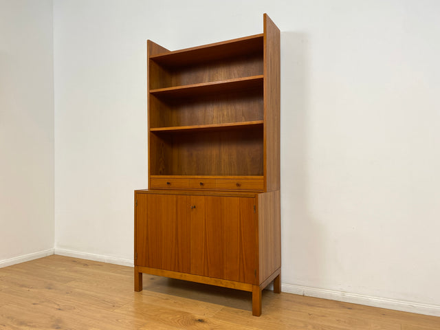WMK # Stilvoller skandinavischer Mid-Century Bücherschrank in Teakholz mit auszieh. Schreibfläche & verstell. Regalböden # Bücherregal Regal Sekretär Highboard Sideboard Kommode Danish Design Vintage
