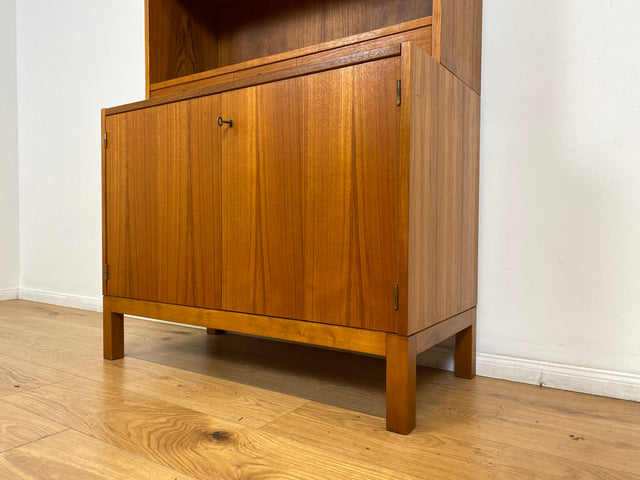 WMK # Stilvoller skandinavischer Mid-Century Bücherschrank in Teakholz mit auszieh. Schreibfläche & verstell. Regalböden # Bücherregal Regal Sekretär Highboard Sideboard Kommode Danish Design Vintage