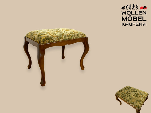 WMK I Eleganter Mid-Century Chippendale Hocker mit wunderschönem grünem Brokat Bezug und Cabriole Beinen I Sitzhocker Fußhocker Schemel Taburett Sitz 60er Vintage Barock Rokoko Berlin München Leipzig