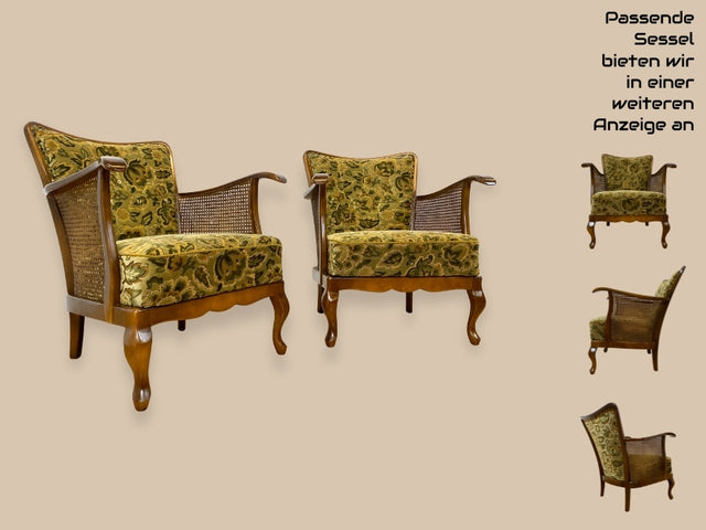 WMK I Eleganter Mid-Century Chippendale Hocker mit wunderschönem grünem Brokat Bezug und Cabriole Beinen I Sitzhocker Fußhocker Schemel Taburett Sitz 60er Vintage Barock Rokoko Berlin München Leipzig