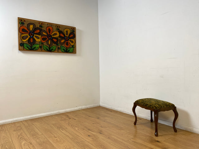 WMK I Eleganter Mid-Century Chippendale Hocker mit wunderschönem grünem Brokat Bezug und Cabriole Beinen I Sitzhocker Fußhocker Schemel Taburett Sitz 60er Vintage Barock Rokoko Berlin München Leipzig