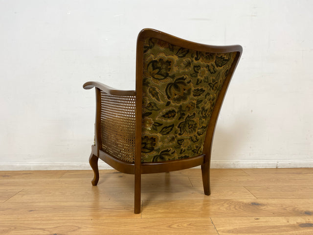 WMK I 1/2 Eleganter Mid-Century Chippendale Sessel mit wunderschönem grünem Brokat Bezug und Armlehnen mit Wiener Geflecht I Clubsessel Lesesessel Armchair 60er Vintage Barock Berlin Hof Hannover