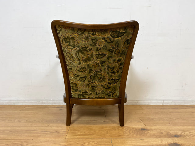 WMK I 1/2 Eleganter Mid-Century Chippendale Sessel mit wunderschönem grünem Brokat Bezug und Armlehnen mit Wiener Geflecht I Clubsessel Lesesessel Armchair 60er Vintage Barock Berlin Hof Hannover
