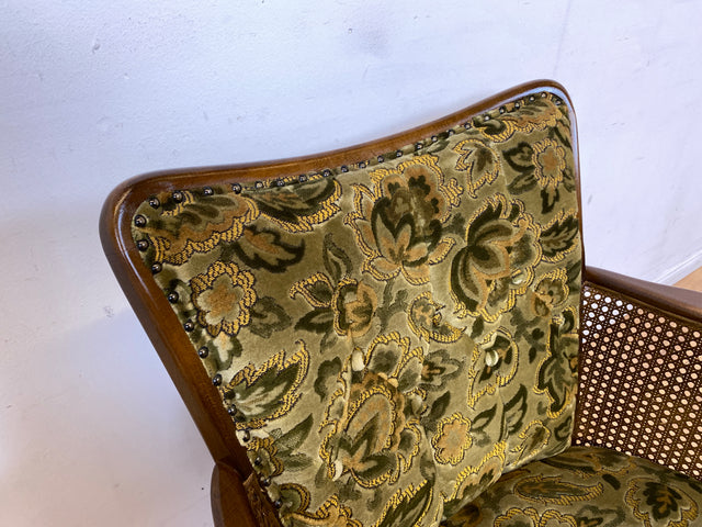 WMK I 1/2 Eleganter Mid-Century Chippendale Sessel mit wunderschönem grünem Brokat Bezug und Armlehnen mit Wiener Geflecht I Clubsessel Lesesessel Armchair 60er Vintage Barock Berlin Hof Hannover