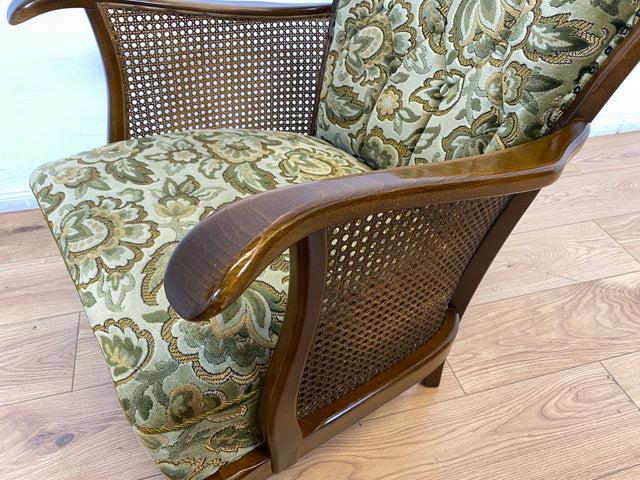 WMK I 1/2 Eleganter Mid-Century Chippendale Sessel mit wunderschönem grünem Brokat Bezug und Armlehnen mit Wiener Geflecht I Clubsessel Lesesessel Armchair 60er Vintage Barock Berlin Hof Hannover