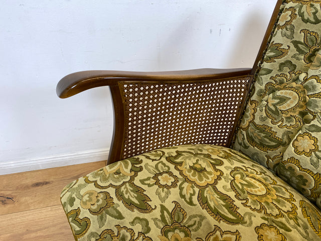 WMK I 1/2 Eleganter Mid-Century Chippendale Sessel mit wunderschönem grünem Brokat Bezug und Armlehnen mit Wiener Geflecht I Clubsessel Lesesessel Armchair 60er Vintage Barock Berlin Hof Hannover
