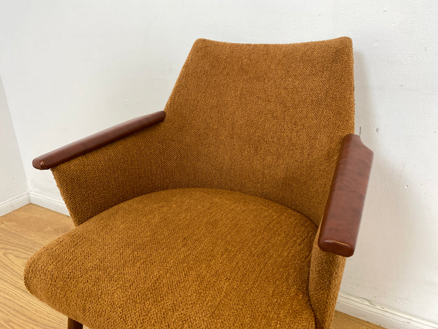 WMK I Kultiger und sehr gut erhaltener Mid-Century Cocktailsessel mit Kunstleder Armlehnen & braunem Originalbezug I Sessel Stuhl Armlehnstuhl Lesesessel Retro Vintage 60er DDR Berlin Hamburg Leipzig