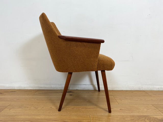 WMK I Kultiger und sehr gut erhaltener Mid-Century Cocktailsessel mit Kunstleder Armlehnen & braunem Originalbezug I Sessel Stuhl Armlehnstuhl Lesesessel Retro Vintage 60er DDR Berlin Hamburg Leipzig