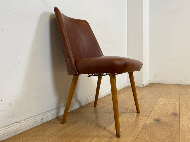 WMK I Versand I Kultiger und sehr gut erhaltener Mid-Century DDR Cocktailsessel mit braunem Kunstlederbezug