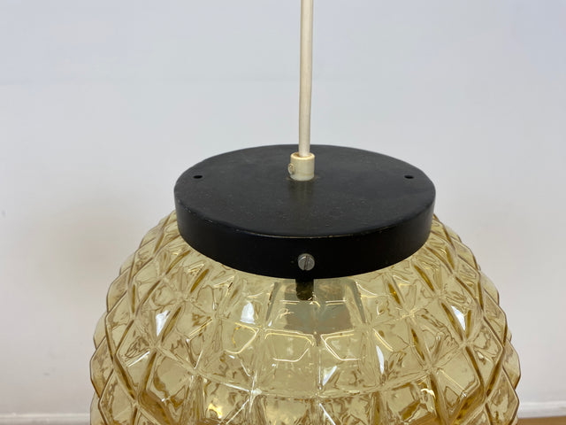 WMK # Hübsche & sehr gut erhaltene Mid-Century Hängelampe mit besonders schöner Rauchglasglocke & warmen Licht # Lüster Glaslüster Deckenlampe Pendelleuchte Deckenleuchte Kugellampe Vintage 60er 70er