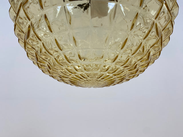 WMK # Hübsche & sehr gut erhaltene Mid-Century Hängelampe mit besonders schöner Rauchglasglocke & warmen Licht # Lüster Glaslüster Deckenlampe Pendelleuchte Deckenleuchte Kugellampe Vintage 60er 70er