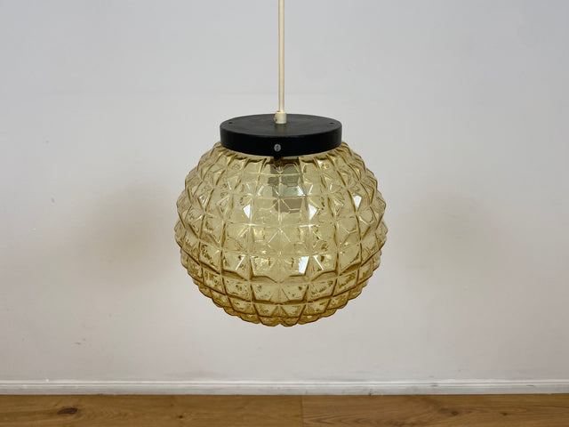 WMK # Hübsche & sehr gut erhaltene Mid-Century Hängelampe mit besonders schöner Rauchglasglocke & warmen Licht # Lüster Glaslüster Deckenlampe Pendelleuchte Deckenleuchte Kugellampe Vintage 60er 70er