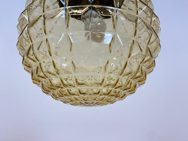 WMK # Hübsche & sehr gut erhaltene Mid-Century Hängelampe mit besonders schöner Rauchglasglocke & warmen Licht # Lüster Glaslüster Deckenlampe Pendelleuchte Deckenleuchte Kugellampe Vintage 60er 70er