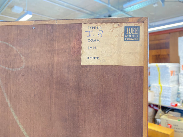 WMK # Stilvolles modulares Mid-Century Highboard, Vollholz in Teak, mit späterer weißer Lackierung