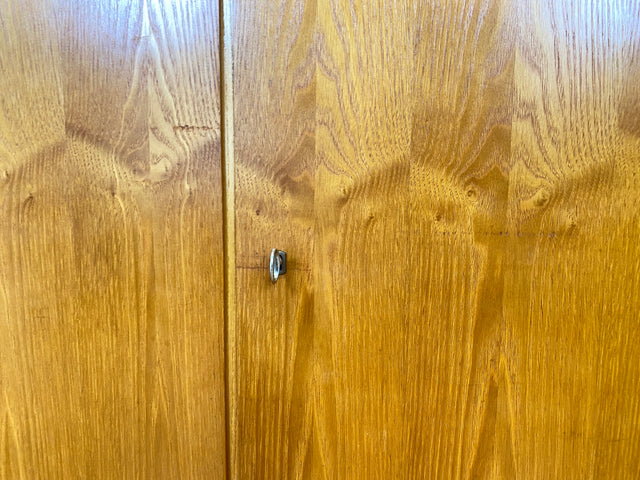 WMK Stilvoller und hochwertiger Mid-Century Kleiderschrank aus vollem Holz mit Kleiderstange und Regalböden # Schrank Schlafzimmerschrank Wardrobe Wäscheschrank Garderobe Flurschrank Vintage 50er 60er