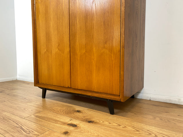 WMK Stilvoller und hochwertiger Mid-Century Kleiderschrank aus vollem Holz mit Kleiderstange und Regalböden # Schrank Schlafzimmerschrank Wardrobe Wäscheschrank Garderobe Flurschrank Vintage 50er 60er