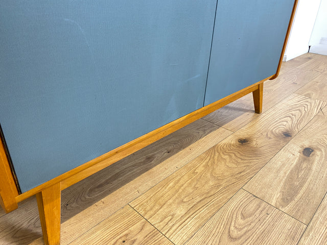 WMK # Hochwertiger & gut erhaltener Mid-Century Kleiderschrank aus vollem Holz in Blau, aus 1959, baugleich mit VEB Hellerau # Schrank Schlafzimmerschrank Wäscheschrank Wardrobe Vintage Esche DDR 50er