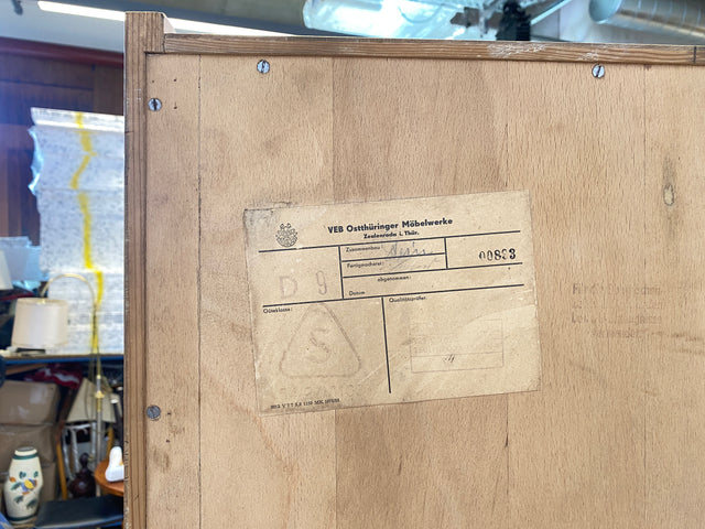 WMK # Hochwertiger & gut erhaltener Mid-Century Kleiderschrank aus vollem Holz in Blau, aus 1959, baugleich mit VEB Hellerau # Schrank Schlafzimmerschrank Wäscheschrank Wardrobe Vintage Esche DDR 50er