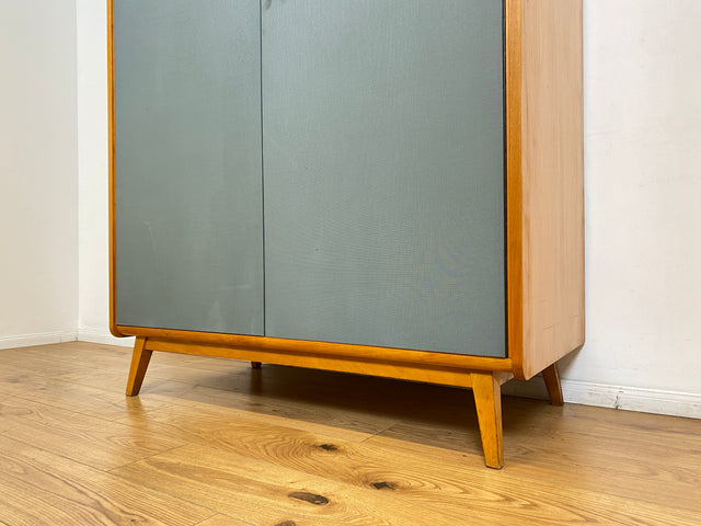 WMK # Hochwertiger & gut erhaltener Mid-Century Kleiderschrank aus vollem Holz in Blau, aus 1959, baugleich mit VEB Hellerau # Schrank Schlafzimmerschrank Wäscheschrank Wardrobe Vintage Esche DDR 50er