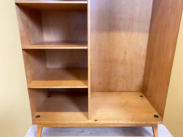WMK # Hochwertiger & gut erhaltener Mid-Century Kleiderschrank aus vollem Holz in Blau, aus 1959, baugleich mit VEB Hellerau # Schrank Schlafzimmerschrank Wäscheschrank Wardrobe Vintage Esche DDR 50er